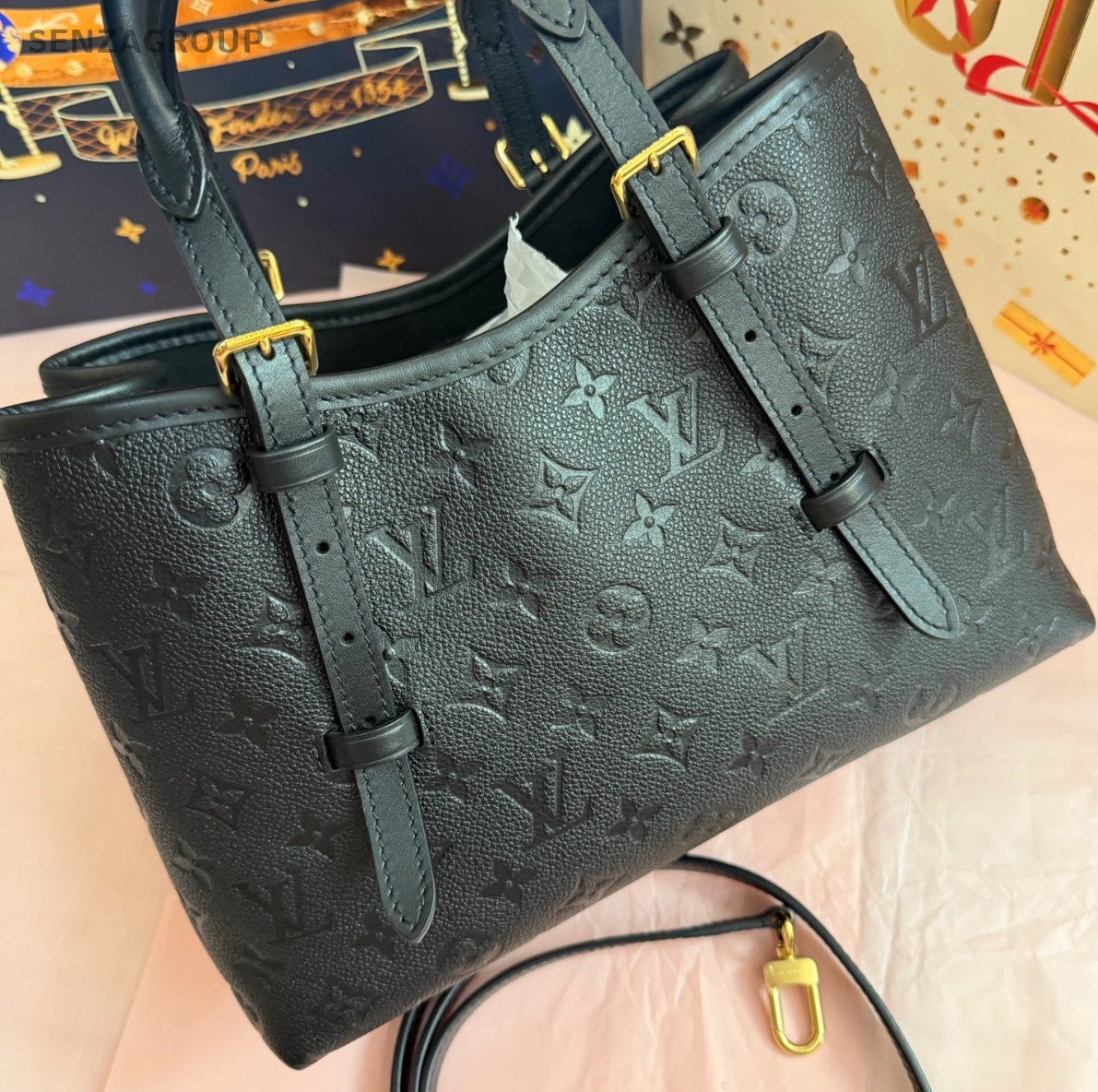 Louis Vuitton Babylone Tote PM Top Handle Bag Crossbody Black Gold Women Classic