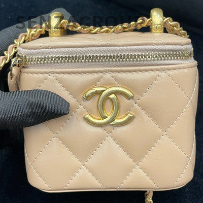 Chanel Double Gold Pearl Calfskin Mini Flap Bag Brown Quilted