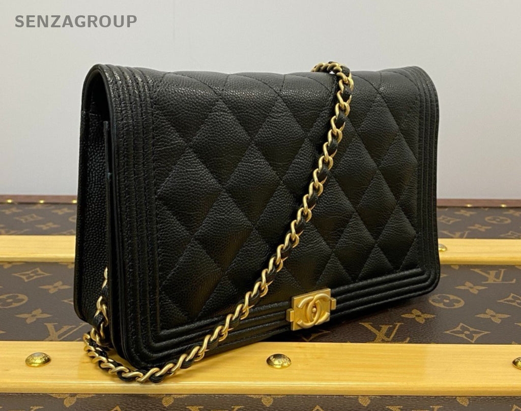 Chanel Leboy woc Diamond Pattern Chain Shoulder bag Crossbody Black Gold Women