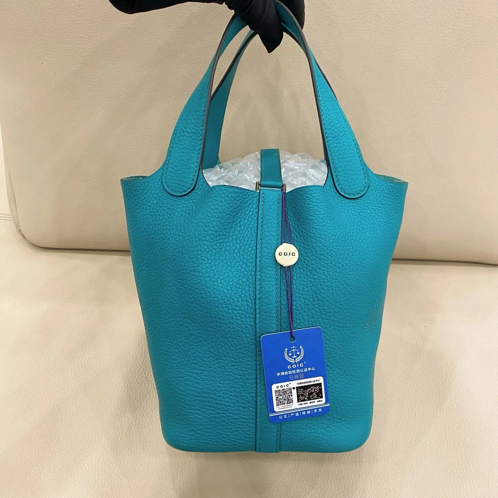 Hermes Picotin18 Green Leather Bucket Bag For Women