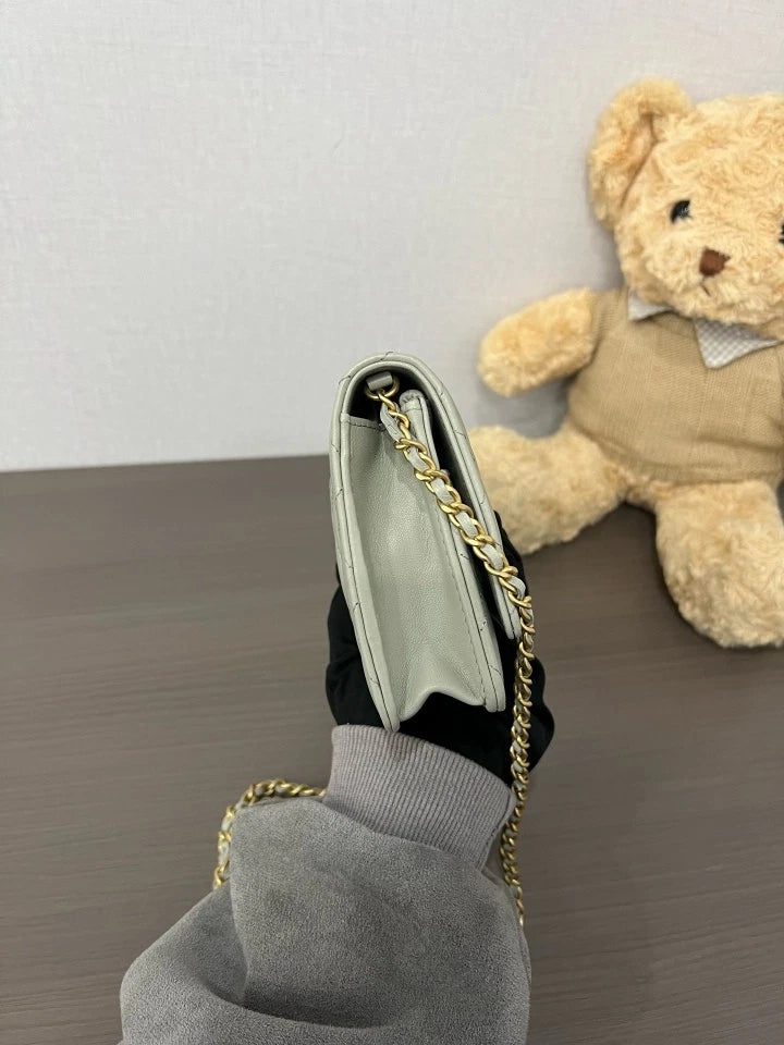 CHANEL Pearl Gray Lambskin WOC Crossbody Bag For Women