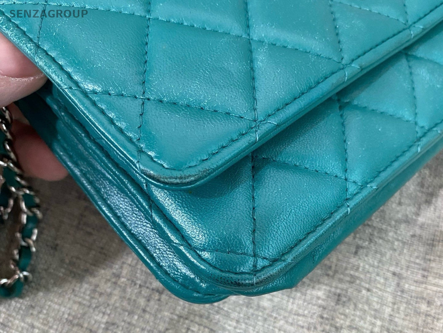 Chanel WOC Chain Shoulder Bag Crossbody Green Silver Women Classic Diamond