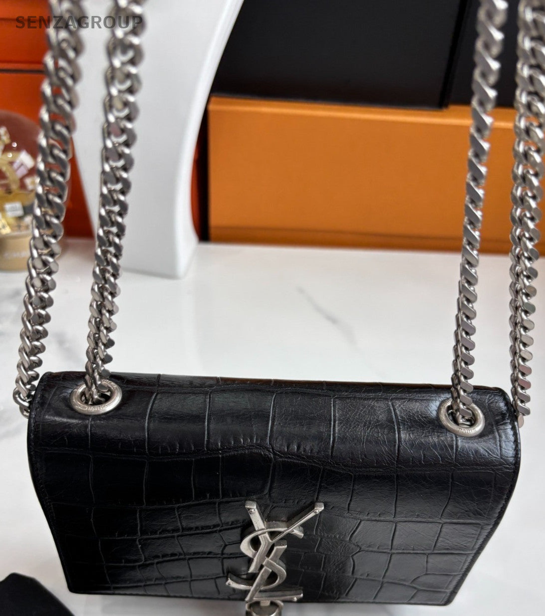 YSL Saint Lauren Kate Chain Shoulder Crossbody Bag Black Silver Classic