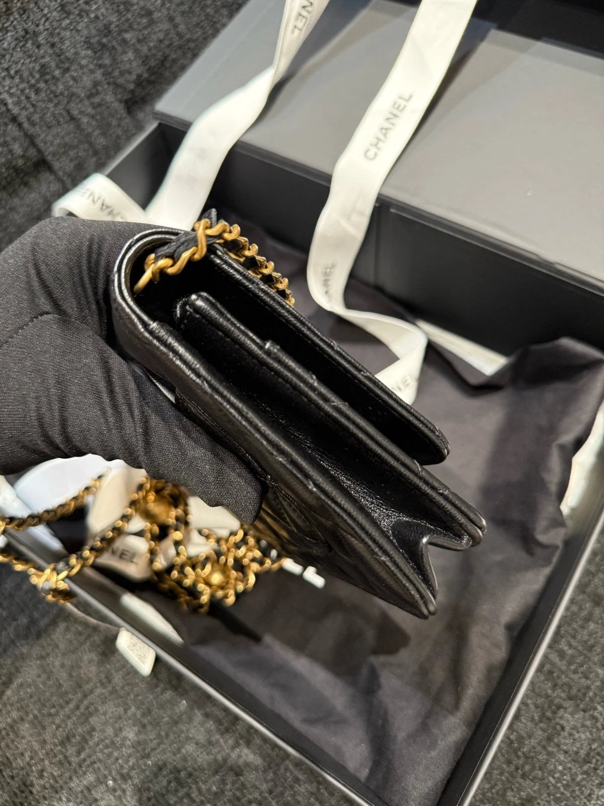 CHANEL Black Gold Ball Lambskin WOC Crossbody Bag For Women