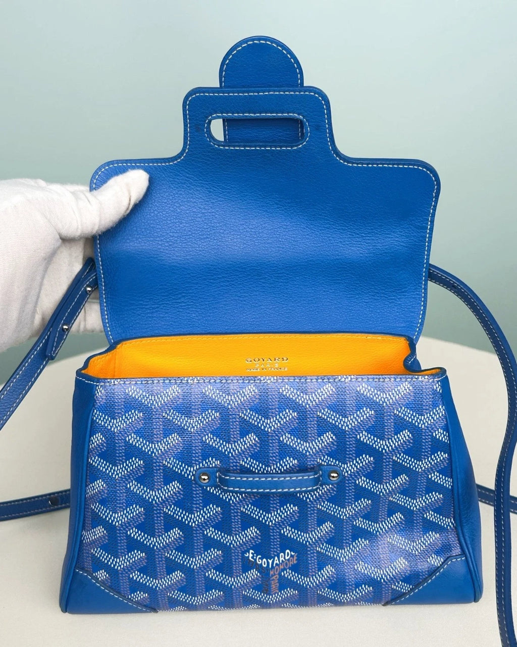 Goyard Saigon Monogram Blue Top Handle Bag Shoulder Bag Crossbody Bag Excellent