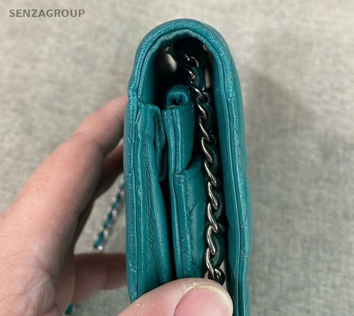 Chanel WOC Chain Shoulder Bag Crossbody Green Silver Women Classic Diamond