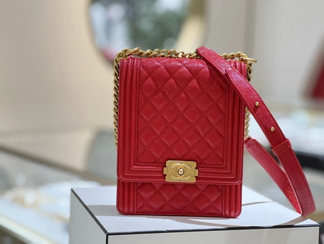 CHANEL 26 Vertical LeBoy Red Shoulder Bag For Women