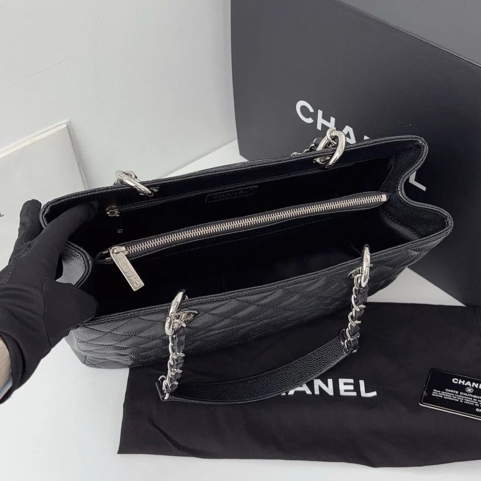 Excellent Chanel GST Calfskin Black Tote Chain Handbag Shoulder Bag CC Logo SHW