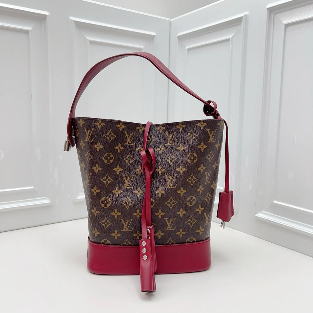 Louis Vuitton Bucket Monogram Canvas Top Handle Crossbody Bag Brown Women