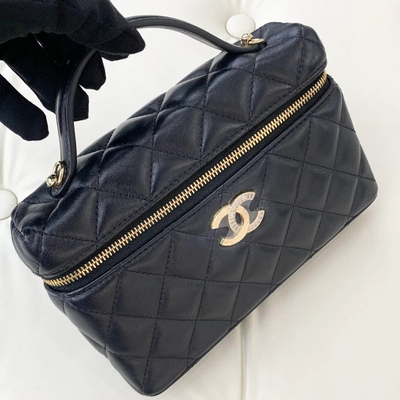 Chanel Lambskin Chain Top Handle Crossbody Bag Black Gold Hardware Women S