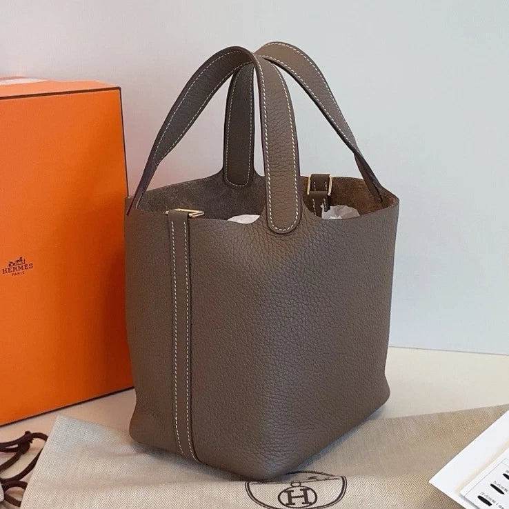 Excellent Condition Hermes Picotin18 Bucket Handbag Shoulder Bag Gray GHW