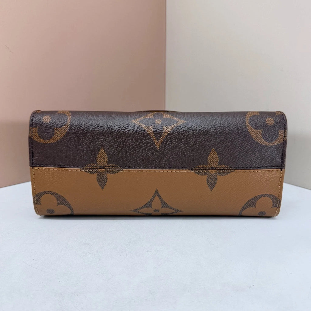 Louis Vuitton Onthego PM Monogram Tote Top Handle Shoulder Bag Brown Gold Women
