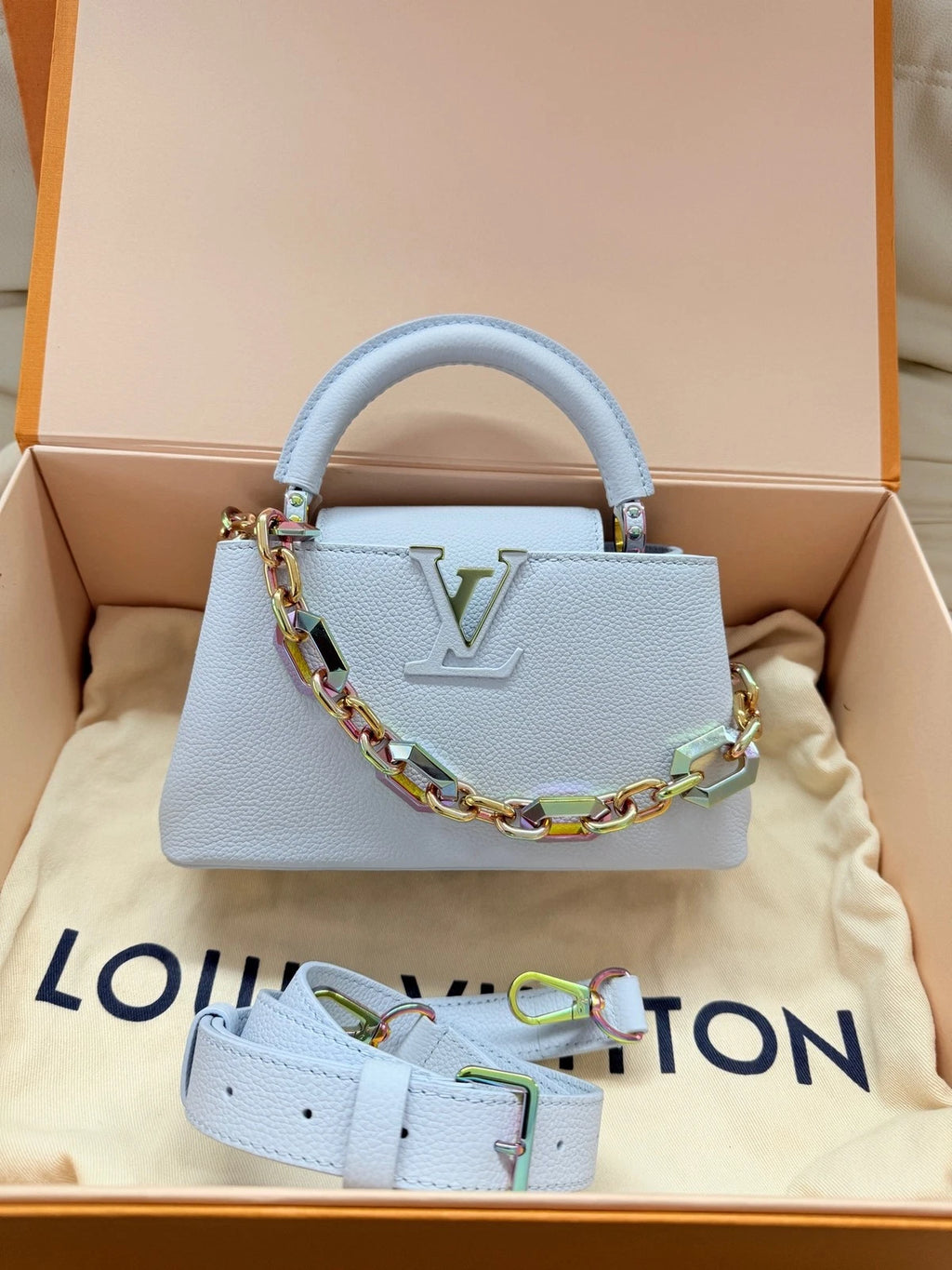Louis Vuitton Capucines Blue Crossbody Handbag Excellent