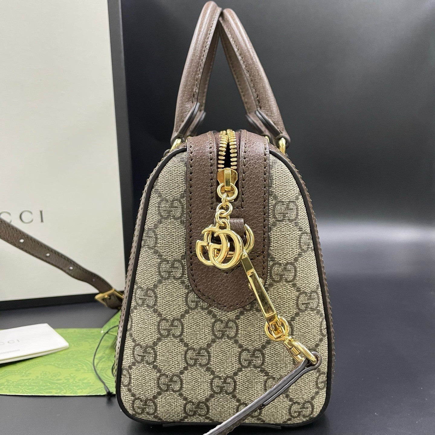 Gucci Boston Ophidia Top Handle Crossbody Brown Gold Used Women Classic