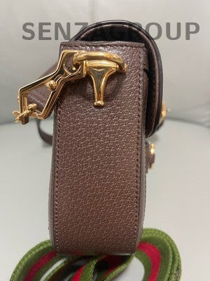 Gucci Horsebit 1955 Mini Shoulder Crossbody Bag Brown Gold Women Classic