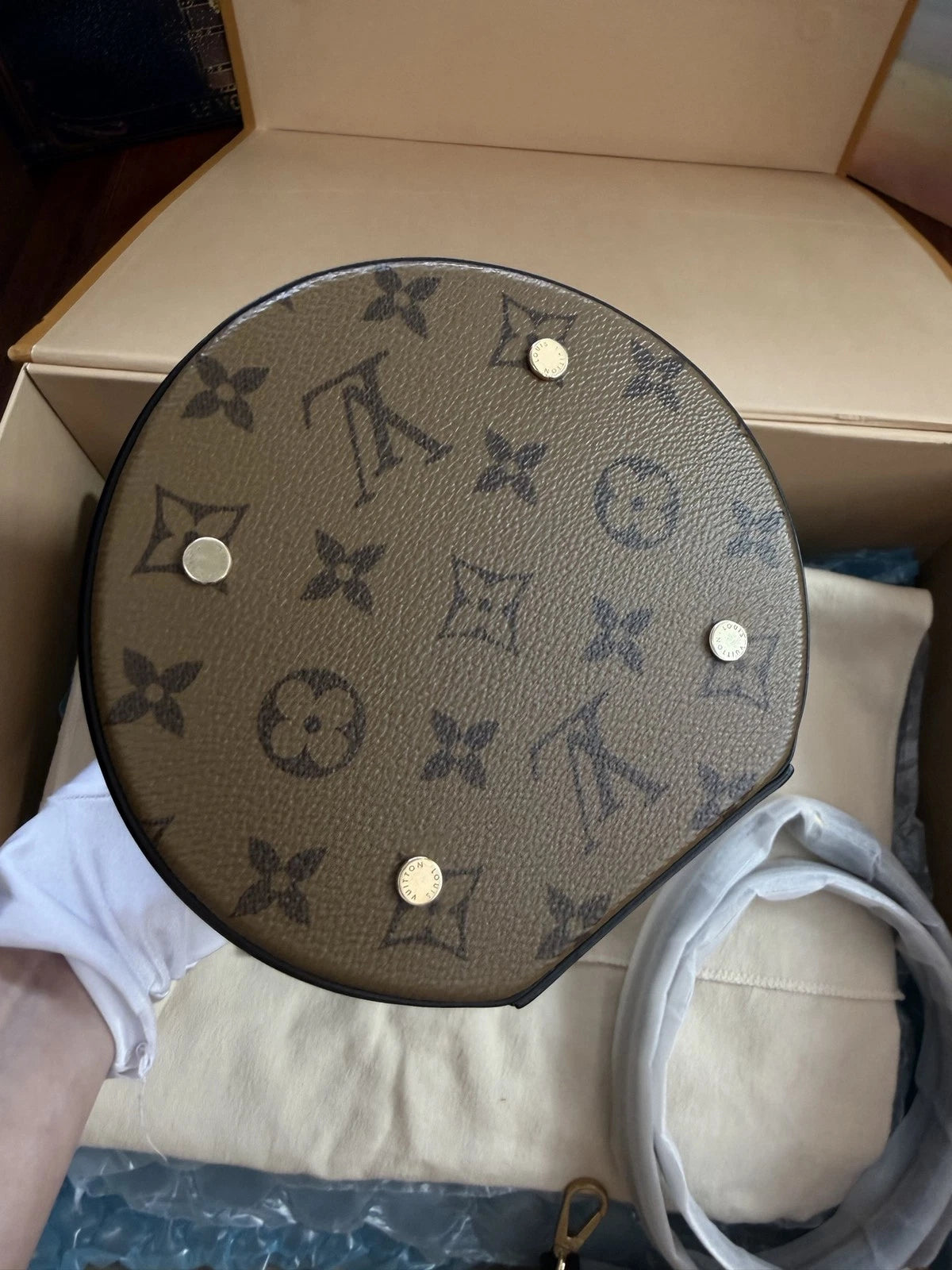 Louis Vuitton Cannes Monogram Top Handle Crossbody Brown Gold Women Classic
