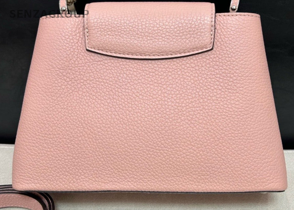 Louis Vuitton Capucines BB Top Handle Bag Crossbody Pink Silver Used Women