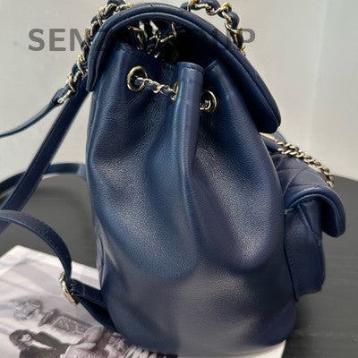 Chanel 25A Navy Blue Calfskin Large Duma Backpack Gold Hardware