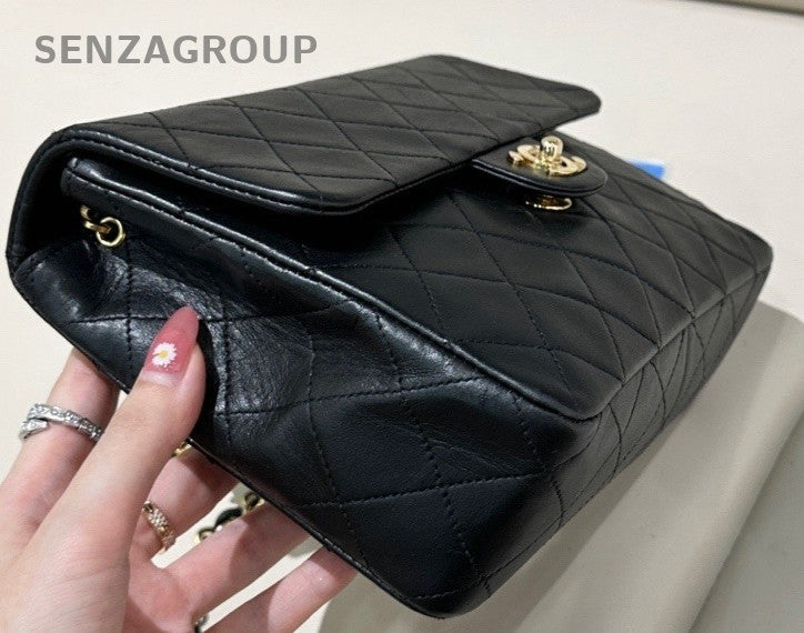 Chanel 2ways Shoulder Crossbody Bag Black Gold Women