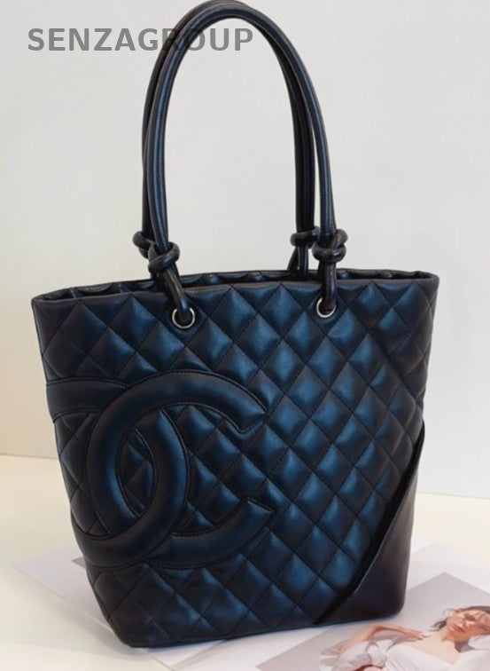 Chanel SoBlack PM Tote Quilted Top Handle Shoulder Bag Black Women