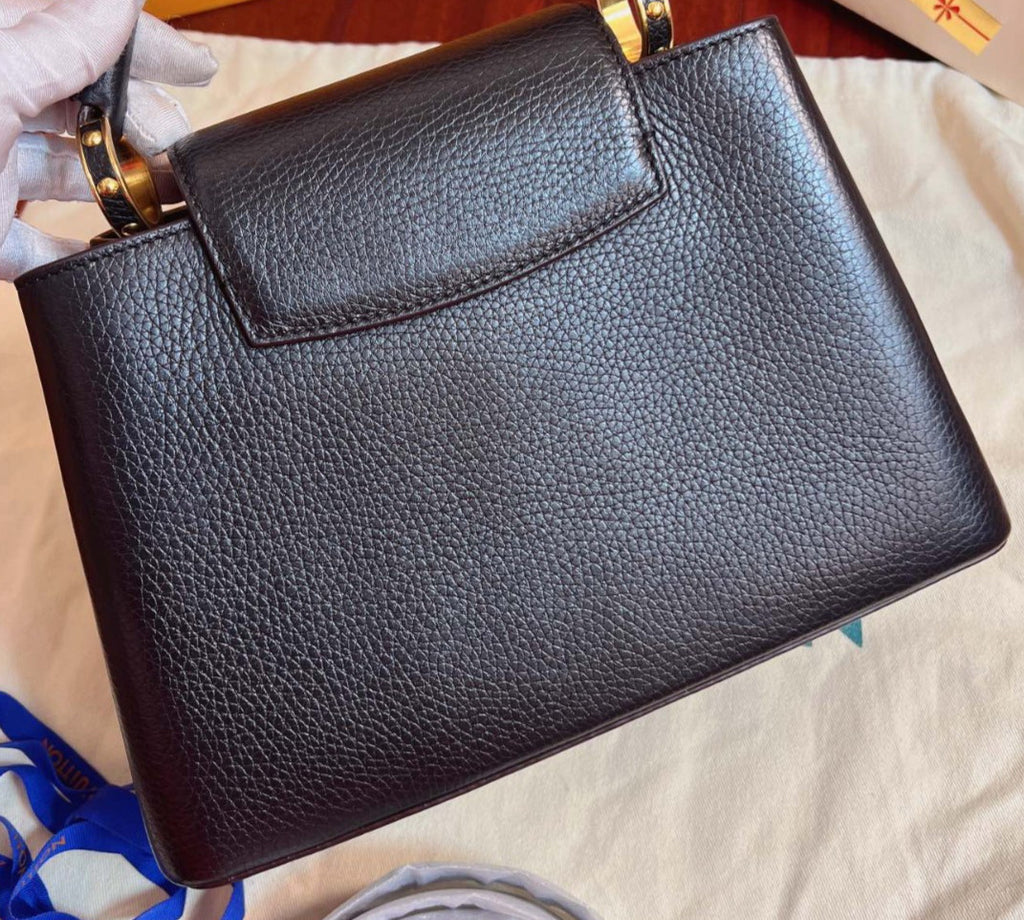 Louis Vuitton Capucines BB Calfskin Top Handle Bag Crossbody Black Gold Women