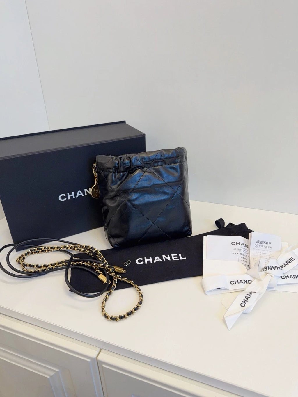 Chanel Mini Trash Bag Calfskin Handbag Crossbody Bag Black
