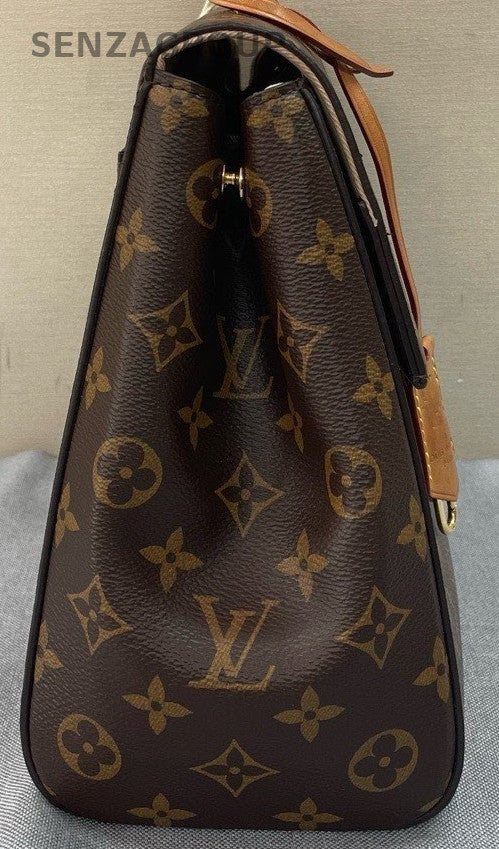Louis Vuitton Monogram MM Top Handle Bag Crossbody Brown Gold Used Women Classic