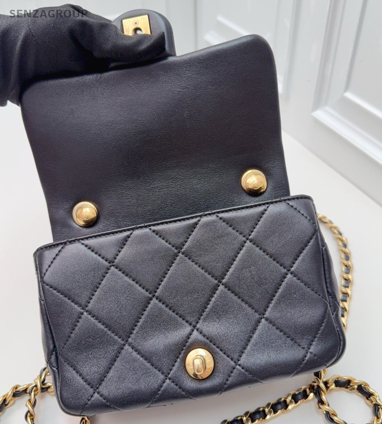 Chanel Diamond PM Black Gold Diamond Top Handle Bag Chain Crossbody Women
