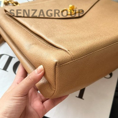 Chanel Caviar Leather Chain Shoulder Bag Brown Gold Hardware Classic