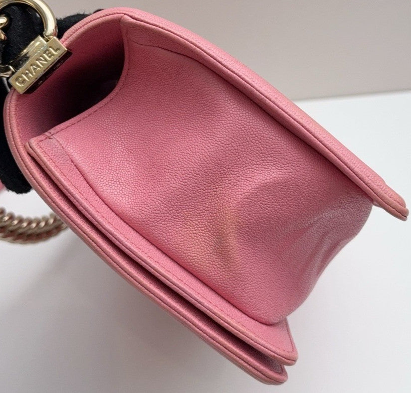 Chanel Leboy MM Calfskin Chain Shoulder Bag Pink Gold Women Classic Designer