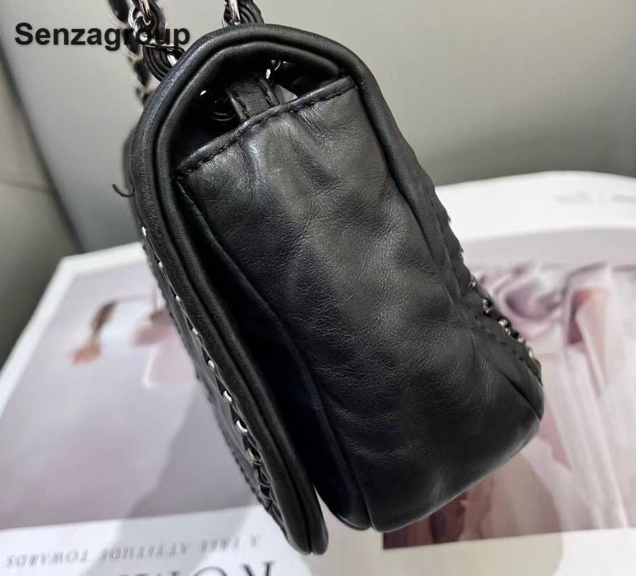 Chanel CC Logo Chain Shoulder Bag Black Silver Used Women Classic
