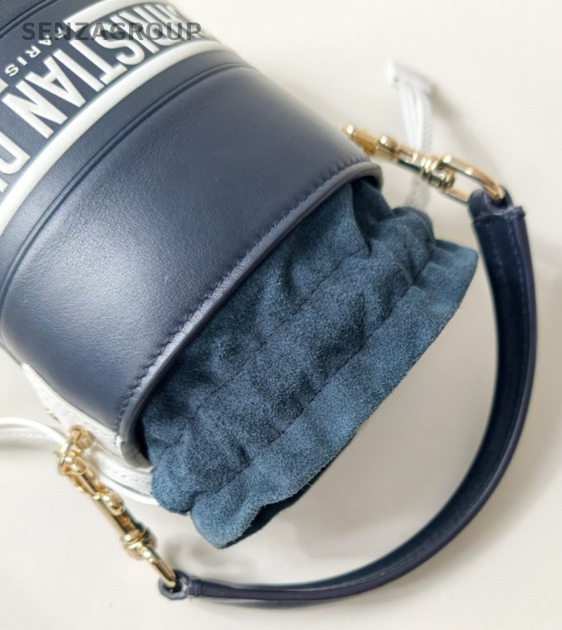 Christian Dior Vibe Mini Bucket Top Handle Bag Crossbody Blue Gold Women Classic