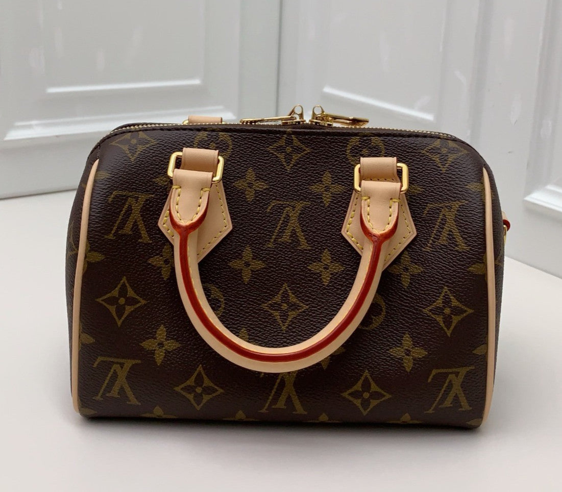 Louis Vuitton Speedy20 Monogram Top Handle Bag Crossbody Brown Gold Used Women