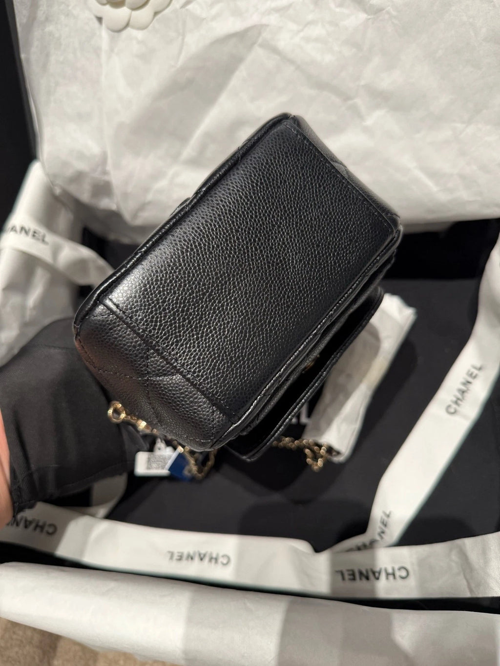 CHANEL Black Gold Caviar Leather Mini Backpack For Women