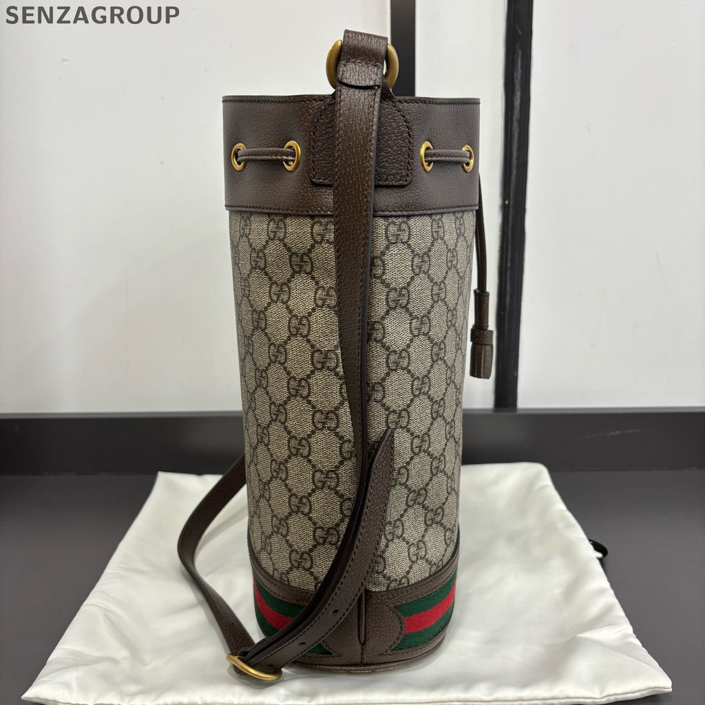 Gucci Ophidia Drawstring Bucket Bag Brown Crossbody Shoulder Bag Women