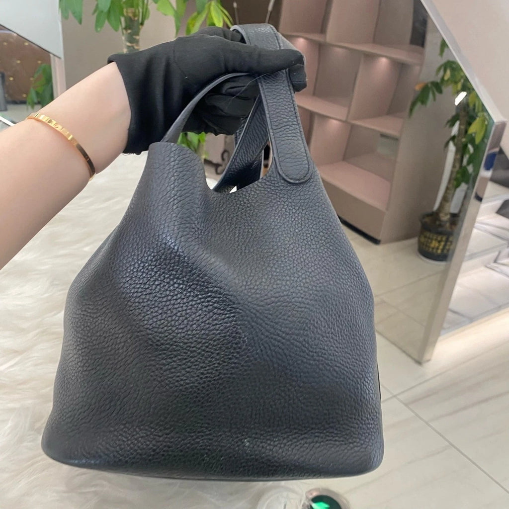 Hermes Picotin 22 Black Silver Tote Shoulder Bag Women's Classic Fashion