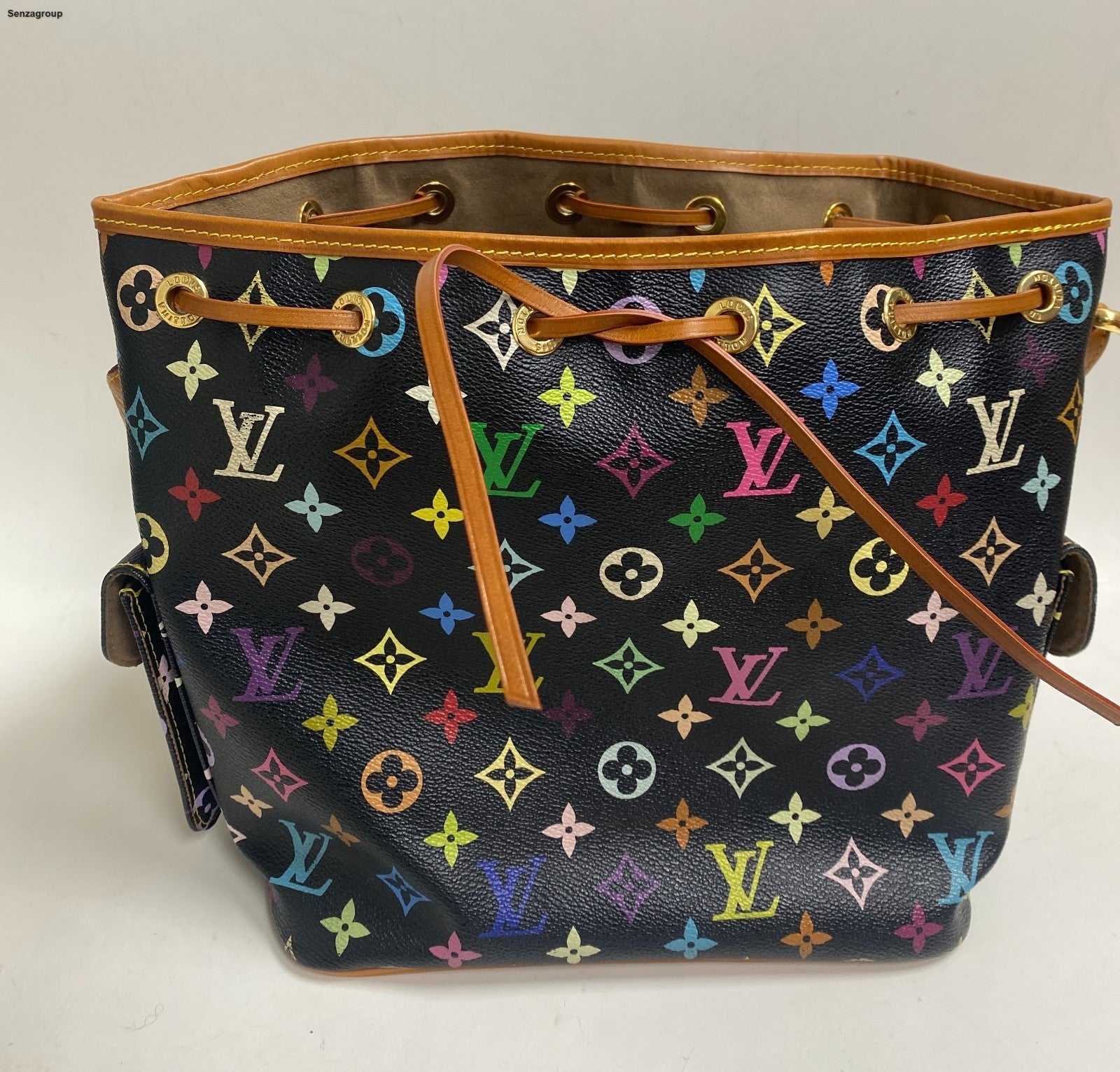 Louis Vuitton Monogram Black Multicolor Bucket Shoulder Bag Crossbody Women