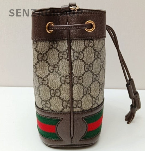 Gucci Ophidia Bucket Brown Gold Shoulder Bag Crossbody Women Classic