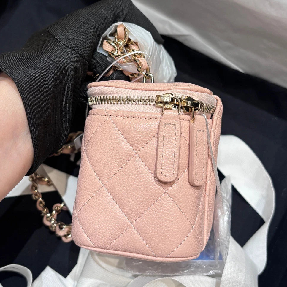 Chanel Vanity Gold Pink Crossbody Chain Bag Excellent