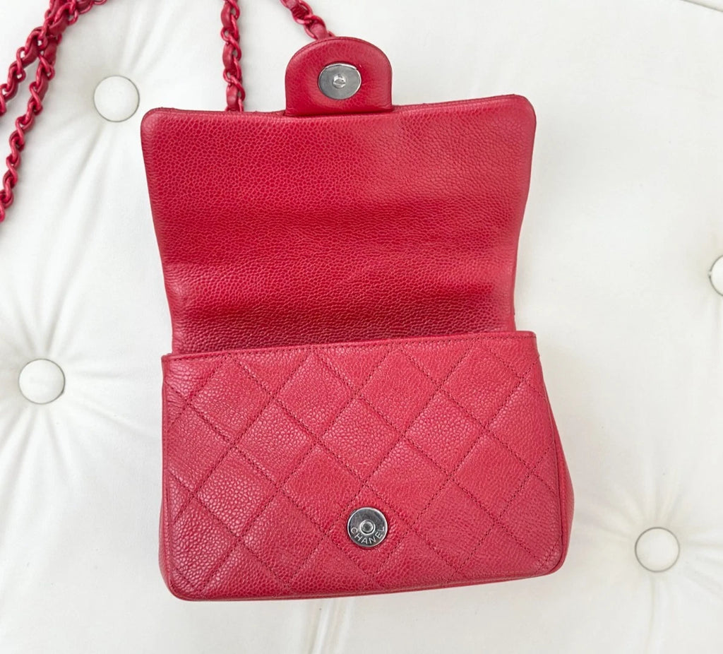 Chanel Classic Flap Mini Square Calfskin Shoulder Bag Red Hardware Women S