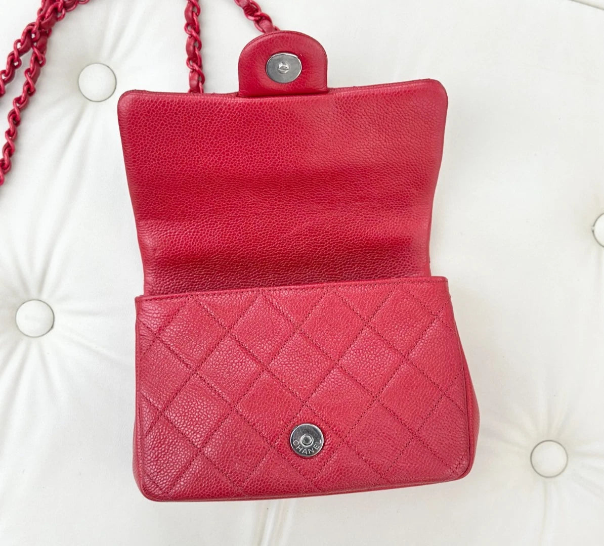 Chanel Classic Flap Mini Square Calfskin Shoulder Bag Red Hardware Women S