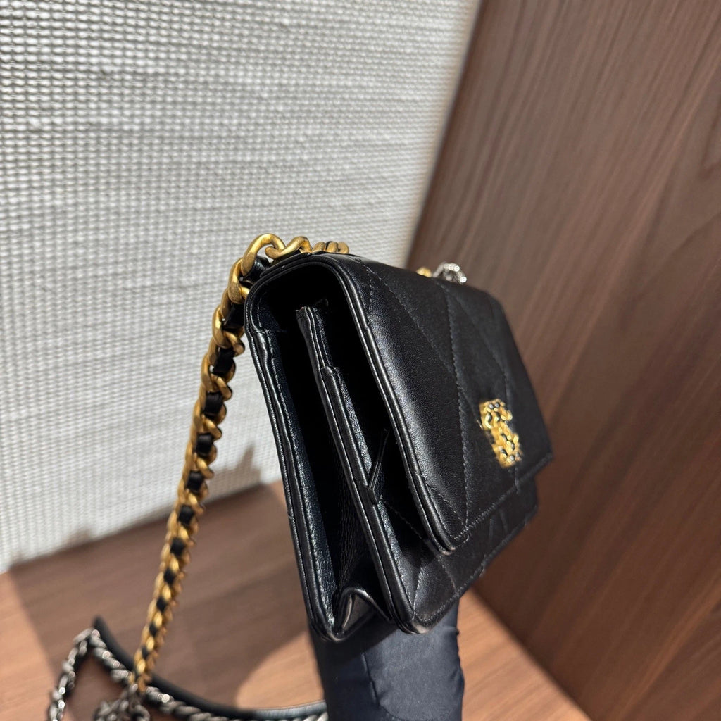 Chanel 19Bag WOC Chain 2Way Handbag Crossbody Black Gold Hardware