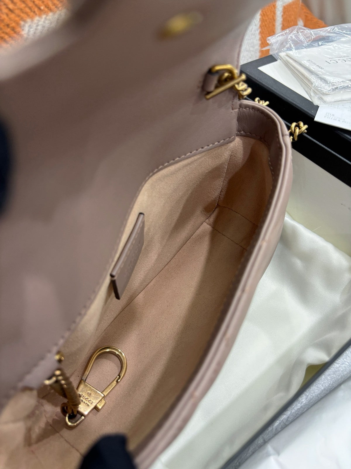Gucci Marmont Mini Chain Shoulder bag Crossbody Beige Gold Used Women Classic