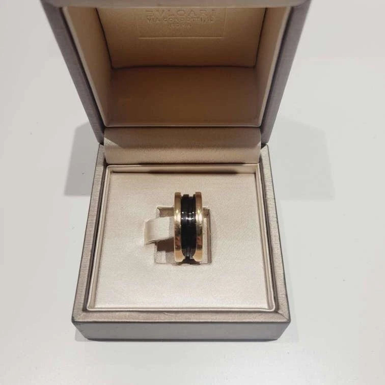 Bvlgari B.zero1 18k Rose Pink Gold Black Ceramic 2 Band Ring Eu52/us6 Excellent