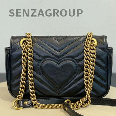 Gucci Marmont 22 Small Chain Shoulder Bag Black Gold Classic Women