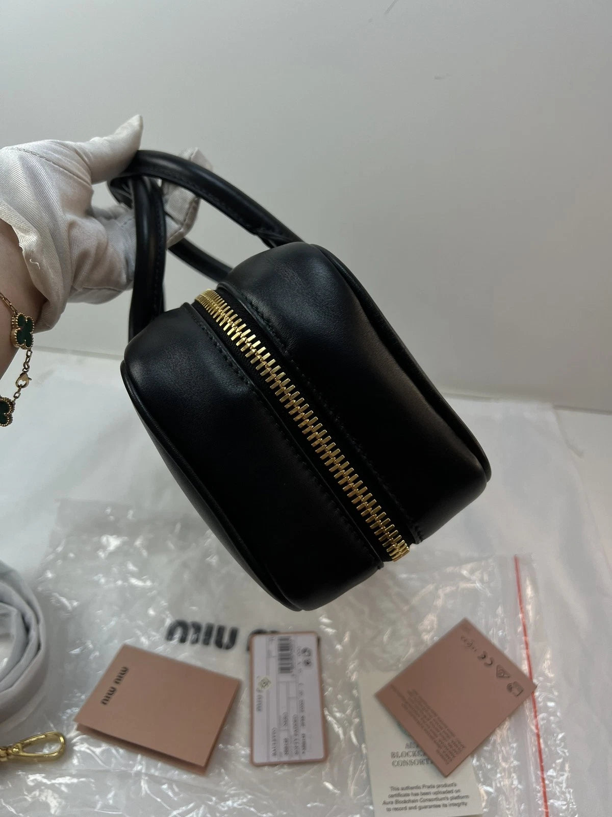 Miu Miu Beau Large Bowling Bag Black Leather Top Handle Crossbody