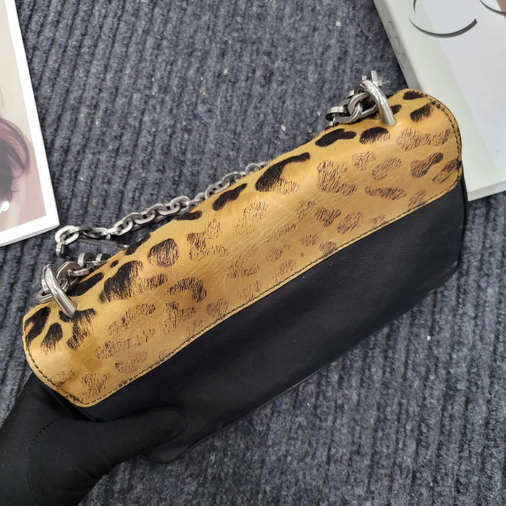 Prada Leopard Print Horsehair Accordion Chain Bag For Women