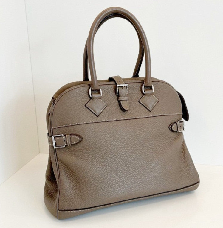 Hermes Atlas35 Top Handle Bag Gray Silver Used Women Classic Fashion