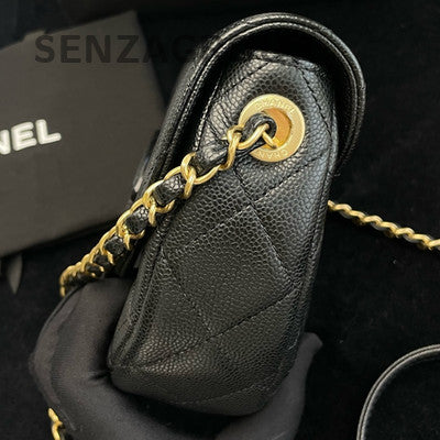 Chanel CC Logo Saddle Bag Black Gold Chain Shoulder Crossbody Bag