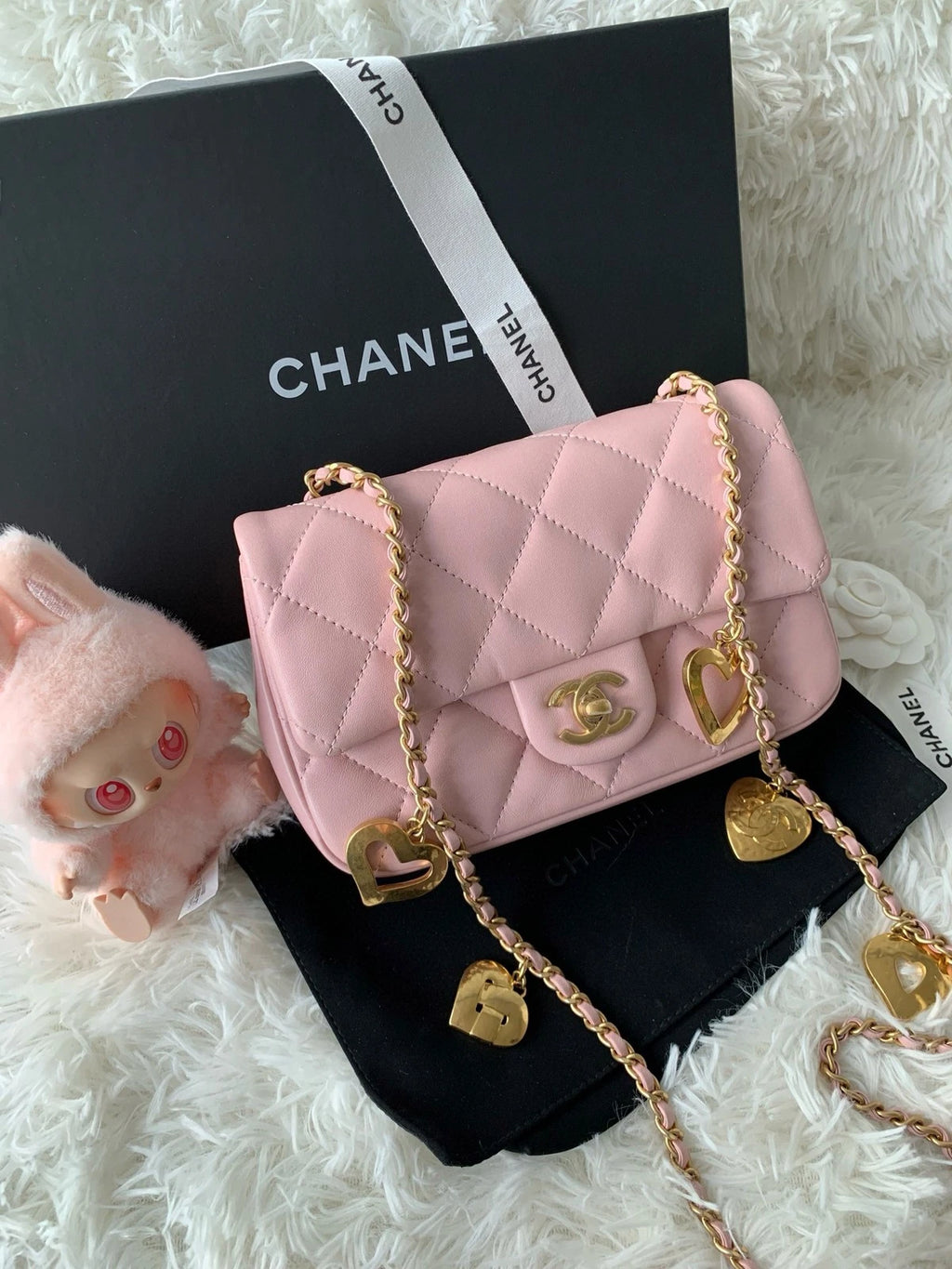 CHANEL CF Mini Pink Lambskin Shoulder Bag Love Pendant For Women